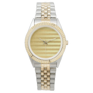 Monogram Chic Striped Gold Glitter Women's Watch