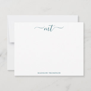 Monogram Chic Trendy Teal Personalised Stationery Card