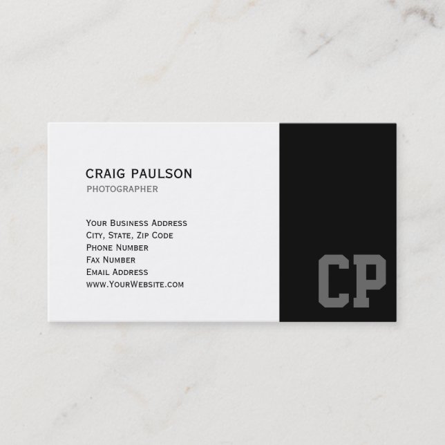 Monogram Chic White Black Business Card (Front)