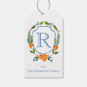 Monogram Chinoiserie Watercolor Citrus Crest Gift Tags
