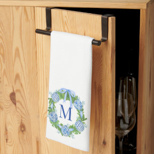 Monogram Chinoiserie Wreath, Grandmillenial Tea Towel
