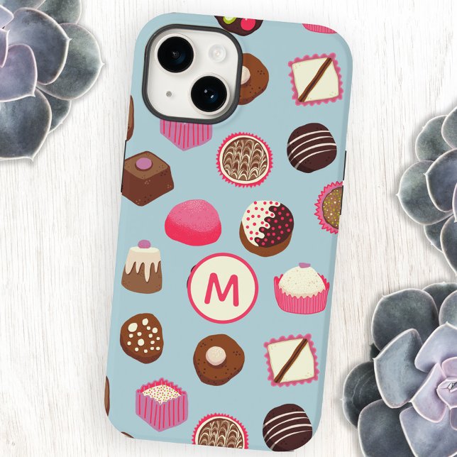 Monogram Chocolate Candy Case-Mate iPhone Case (Chocolates and candies monogram cell phone case)