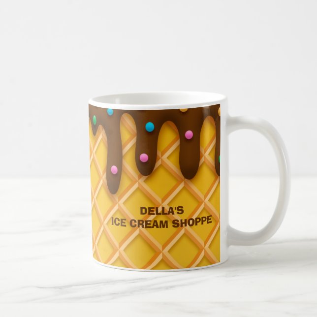 Monogram Chocolate Drip Waffle Sprinkle Ice Cream  Coffee Mug (Right)