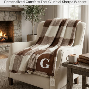 Monogram Chocolate Plaid , brown buffalo print Fleece Blanket