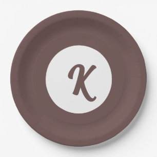 Monogram chocolate plum and white paper plate