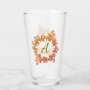 Monogram Christmas Berry Wreath Glass