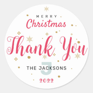 Monogram Christmas, cute, custom Thank you Classic Round Sticker