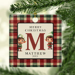 Monogram Christmas Elf Photo Tree Ceramic Ornament<br><div class="desc">Experience the enchantment of the holiday season with our customisable monogram tree ornaments. Embellished with a charming green, red, and cream plaid design and adorable elves, these ornaments will become a precious keepsake your family will cherish year after year. Personalise it with your child's name, a festive greeting, and current...</div>