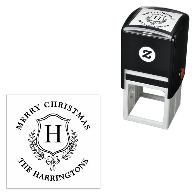 Monogram Christmas Family Crest Initial Self-inking Stamp (In Situ)