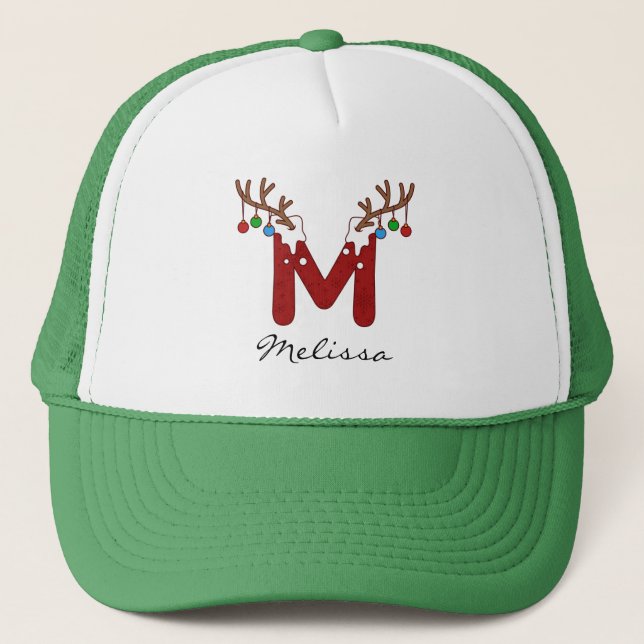 Monogram Christmas Family Holidays Mum Matching Trucker Hat (Front)
