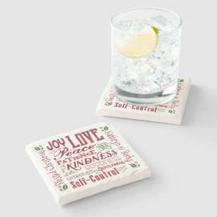 Monogram Christmas Fruit of the Spirit Red Green Stone Coaster