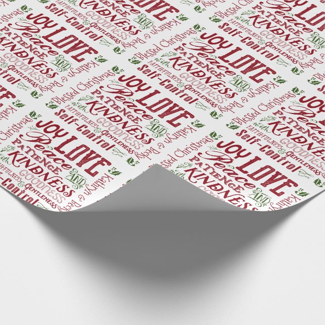 Monogram Christmas Fruit of the Spirit Red Green Wrapping Paper (Corner)