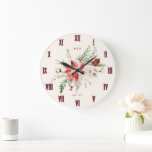 Monogram Christmas Gift Poinsettia Christmas Large Clock<br><div class="desc">Elevate your holiday decor with our Vintage Christmas Wall Clock, an exquisite timepiece that beautifully combines rustic charm with seasonal elegance. This clock features a captivating design adorned with winter greenery and a lush poinsettia bouquet, evoking the enchantment of the holidays. With its vintage look, this clock adds a touch...</div>