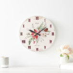 Monogram Christmas Gift Rustic Christmas Large Clock<br><div class="desc">Elevate your holiday decor with our Vintage Distressed Christmas Wall Clock – a timeless and charming piece that beautifully combines rustic farmhouse aesthetics with seasonal elegance. This clock boasts a captivating design adorned with winter greenery and a lush poinsettia bouquet, evoking the enchantment of the holidays. Perfect for anyone, this...</div>