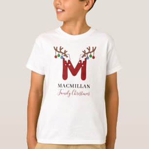 Monogram Christmas Holiday Antlers Matching Family T-Shirt
