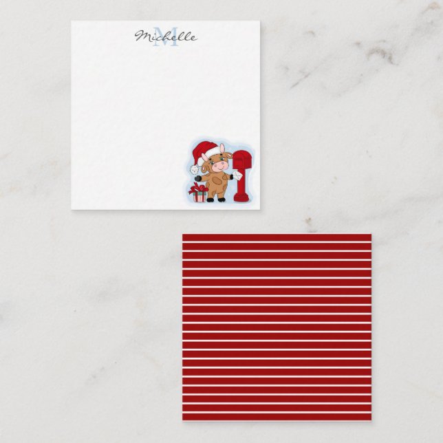 Monogram Christmas Holiday Cute Cow Personalised Card (Front/Back)