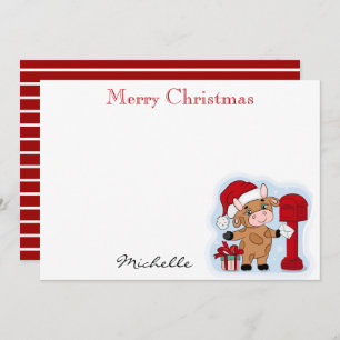 Monogram Christmas Holiday Cute Cow Personalised Card