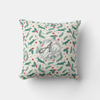 Monogram Christmas Holidays Decor Stag Holly Folk Cushion