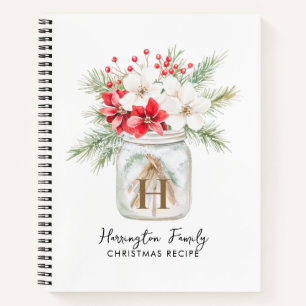 Monogram Christmas Mason Jar Family Holiday Recipe Notebook