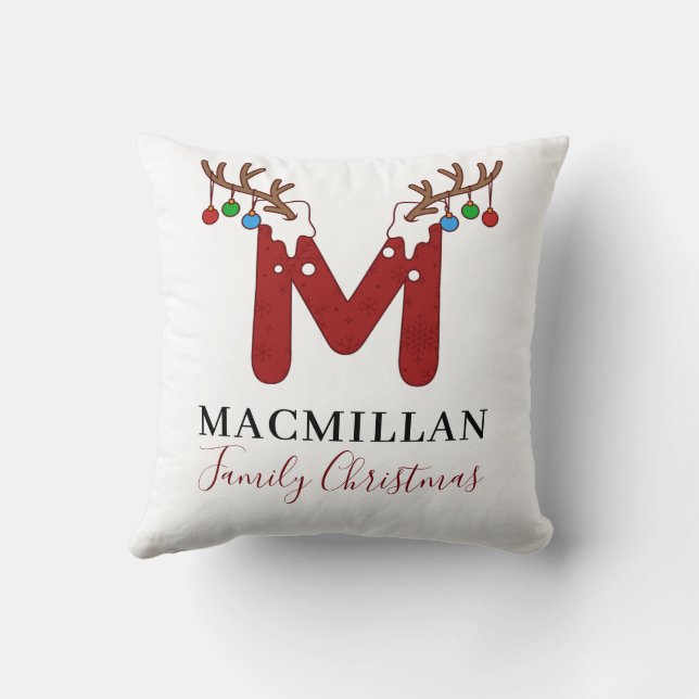 Monogram Christmas Matching Family Home Antlers Cushion (Back)