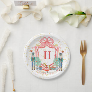 Monogram Christmas Nutcracker Crest Paper Plate