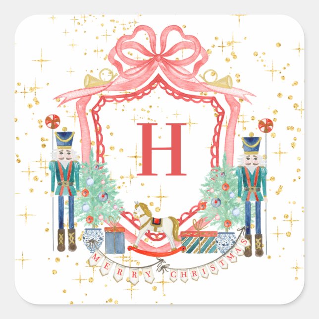 Monogram Christmas Nutcracker Crest Square Paper  Square Sticker (Front)