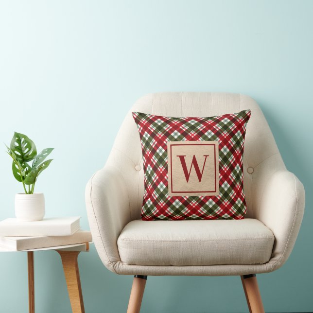 Monogram Christmas Plaid Cushion (Chair)