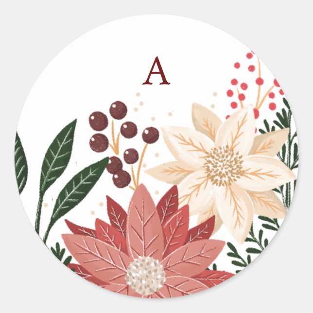 Monogram Christmas Poinsettia Gift Tags (Front)