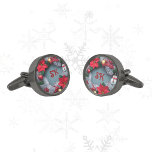 Monogram Christmas Poinsettia Snowman Wreath Gunmetal Finish Cufflinks<br><div class="desc">This is my design of an intricately woven winter foliage Christmas wreath. The playful Christmas winter wreath design incorporates the traditional artificial pine tree foliage, baubles, holly berries and poinsettias with the more playful silver tinsel and jolly snowman. The centre features a Monogram which you can customise with your initials...</div>