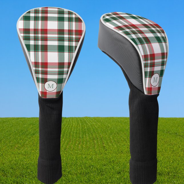 Monogram Christmas Red And Green Plaid   Golf Head Cover (Creator Uploaded)