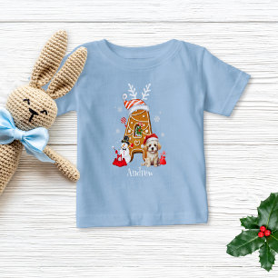 Monogram Christmas Santa Gingerbread Letter Boy Baby T-Shirt