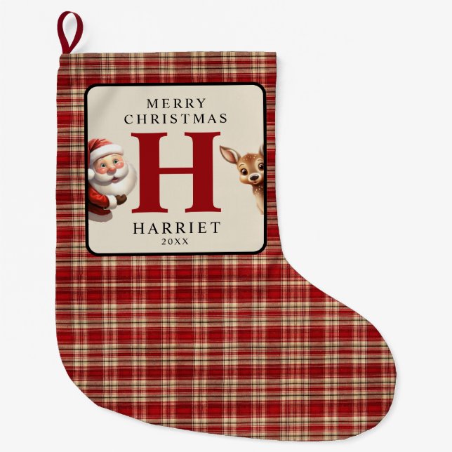 Monogram Christmas Santa Photo Large Christmas Stocking (Front)