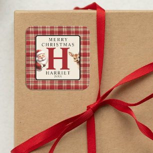 Monogram Christmas Santa Photo Square Sticker
