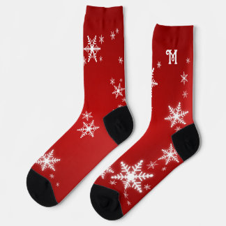 Monogram Christmas Snowflakes Custom Socks