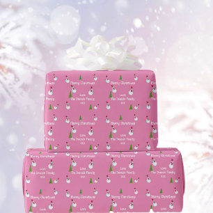 Monogram Christmas Snowman on Pink Wrapping Paper
