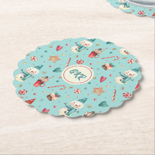 Monogram Christmas Snowman Sweets Paper Coaster
