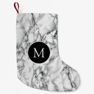 Monogram Christmas Stocking White Marble