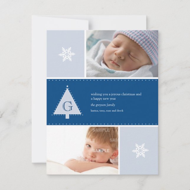 Monogram Christmas Tree Photo Holiday Card (Front)