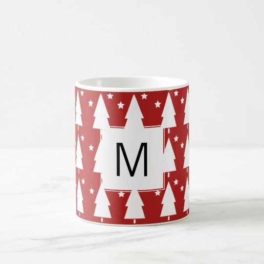 Monogram Christmas Trees & Stars | Red Coffee Mug