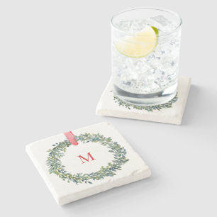Monogram Christmas Watercolor Coaster