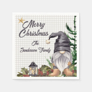 Monogram  Christmas Watercolor Gnome  Napkin
