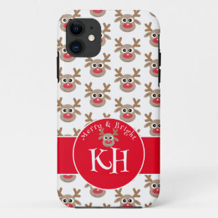 Monogram Christmas White Red Cute Reindeer Pattern iPhone 11 Case