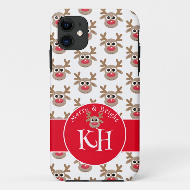Monogram Christmas White Red Cute Reindeer Pattern Case-Mate iPhone Case (Back)