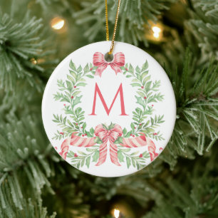 Monogram Christmas Wreath Ceramic Tree Decoration