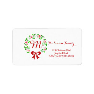 Monogram Christmas wreath Holiday Address Label