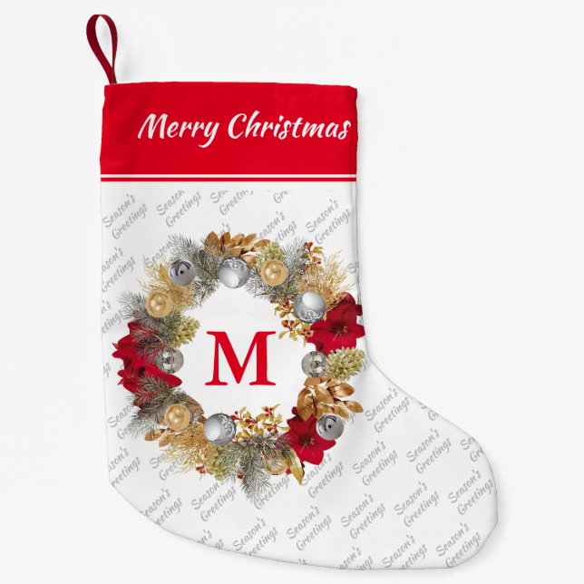 Monogram Christmas Wreath Small Christmas Stocking (Front)
