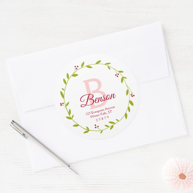 Monogram Christmas Wreath SVG Return Address Seals (Envelope)