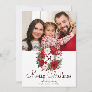 Monogram Christmas Wreath Traditional Elegant Holiday Card