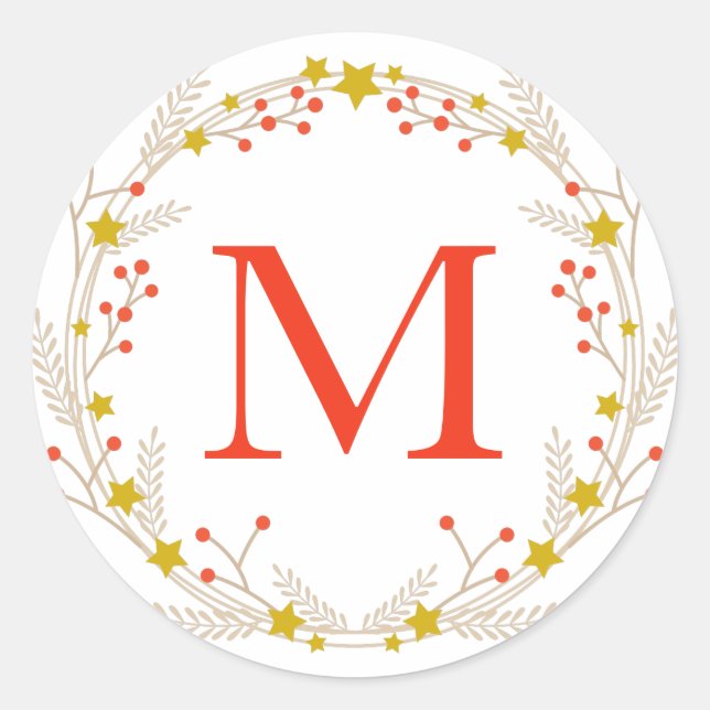 Monogram Christmas Wreath Twig Berry Envelope Seal (Front)