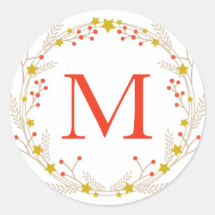Monogram Christmas Wreath Twig Berry Envelope Seal